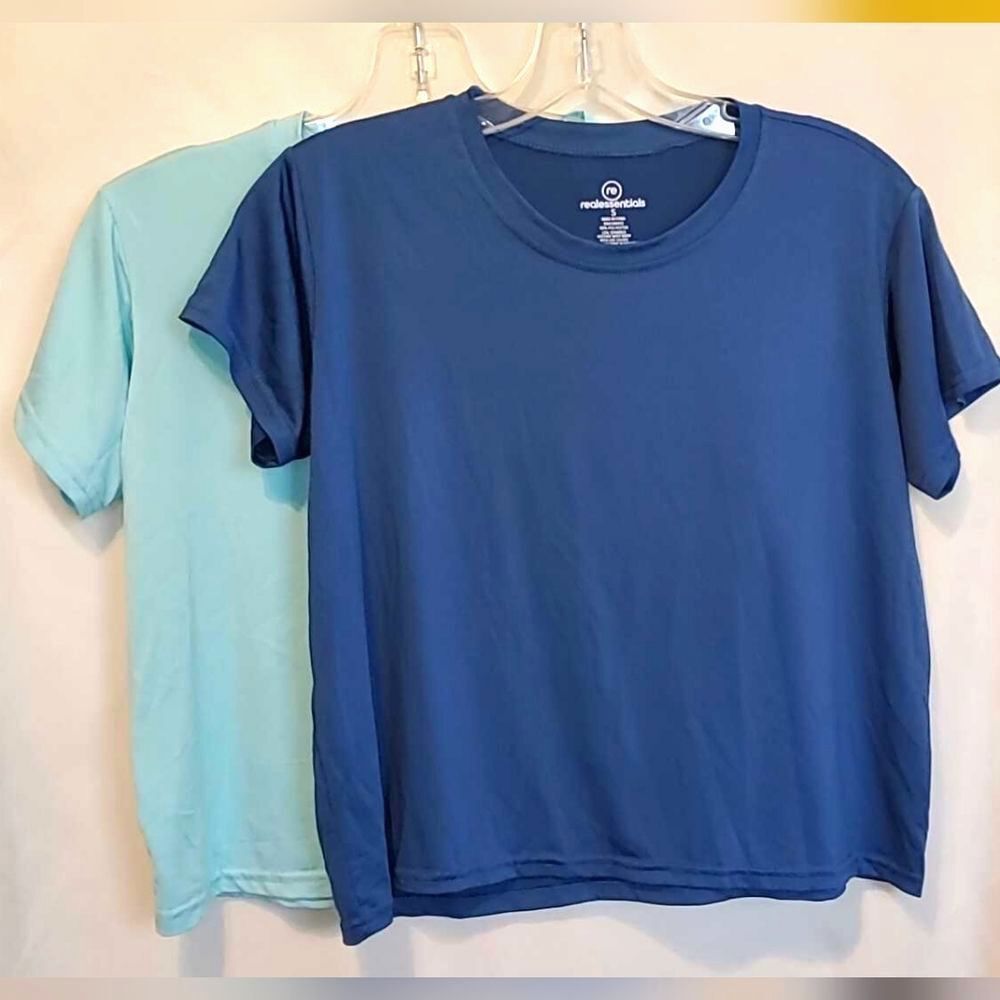 Lot of 2 Real Essentials Dark Blue and Light Blue Short Sleeve Tees